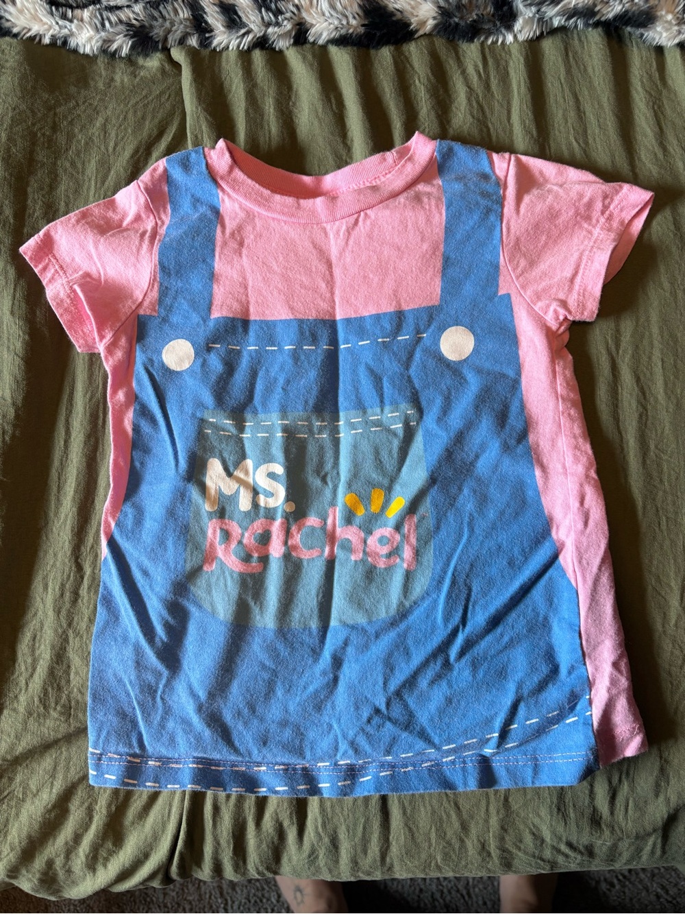 Rachel Pink Short-Sleeve Tee with Blue Overalls Graphic